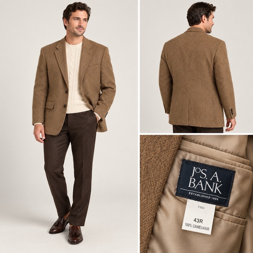 Jos A Bank Men 43R Brown 100% Camel Hair Blazer Sport Coat 2 Button Classic